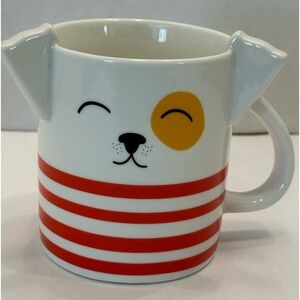 Parker Lane Dog Face Mug Red Stripes 3D Ears Tail Handle